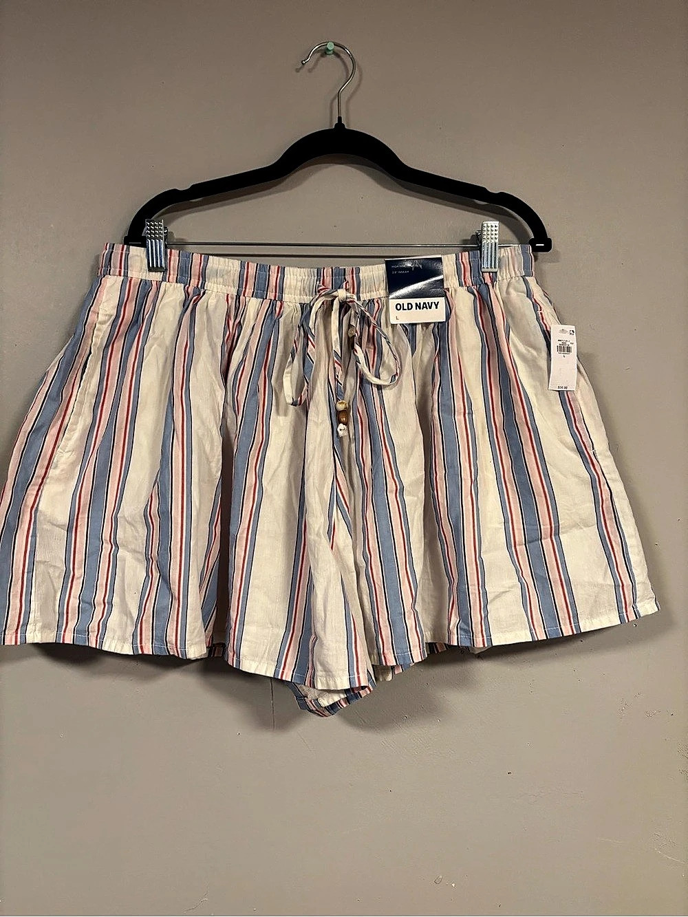 Old Navy High-Waisted Pull-On Linen-Blend Beach Shorts White & Blue Large